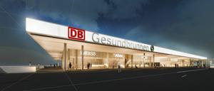 So soll’s aussehen. Der Bahnhof Gesundbrunnen, Deutschlands einziger ICE-Halt ohne Empfangshalle, erhält ein Gebäude.
