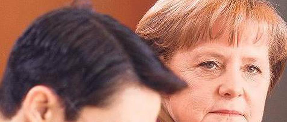 Derzeit nicht ganz spannungsfrei. Bundeskanzlerin Angela Merkel und Wirtschaftsminister Philipp Rösler. Foto: Michael Kappeler/dpa