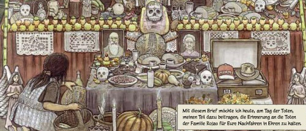 Zwischen Leben und Tod: Eine Doppelseite aus „Der Staub der Ahnen“.