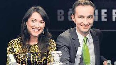 Lachnummer. Charlotte Roche und Jan Böhmermann üben Nicht-Talk. Foto: ZDFkultur