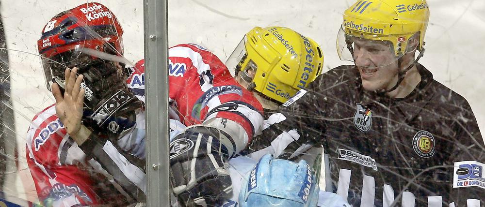 Mittendrin, statt nur dabei. Wenn die Emotionen im Eishockey hochkochen, haben die Schiedsrichter alle Hände voll zu tun.