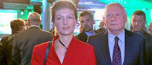 Oskar Lafontaine kam am Wahlabend in Begleitung seiner Lebensgefährtin Sahra Wagenknecht, Vize-Fraktionschefin der Linken im Bundestag.