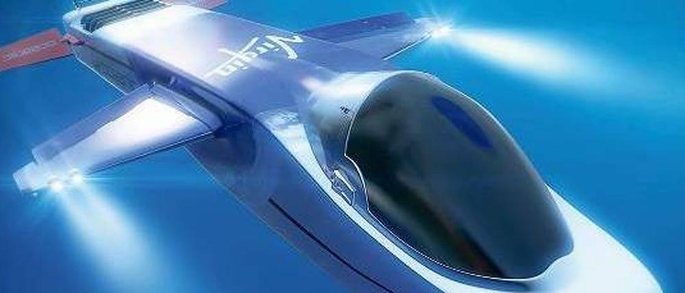 Ab nach unten. Der Unterwassergleiter der Firma „Virgin Oceanic“ wird dank seiner Stummelflügel immer weiter in die Tiefe gedrückt. So soll das Boot bis in die tiefsten Schluchten der Ozeane, elf Kilometer unter dem Wasserspiegel, vordringen. 