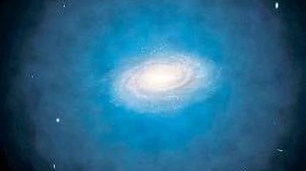 Sichtbar gemacht. Animation der Dunklen Materie (blau) um eine Spiralgalaxie, ähnlich unserer Milchstraße. Foto: dpa