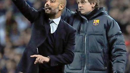 Vorgänger und Nachfolger: Erfolgstrainer Pep Guardiola (l.) verlässt die Katalanen nach vier erfolgreichen Jahren am Ende der Saison. Sein aktueller Co-Trainer Francesc „Tito“ Vilanova (r.) übernimmt das Amt als Cheftrainer ab der kommenden Spielzeit.