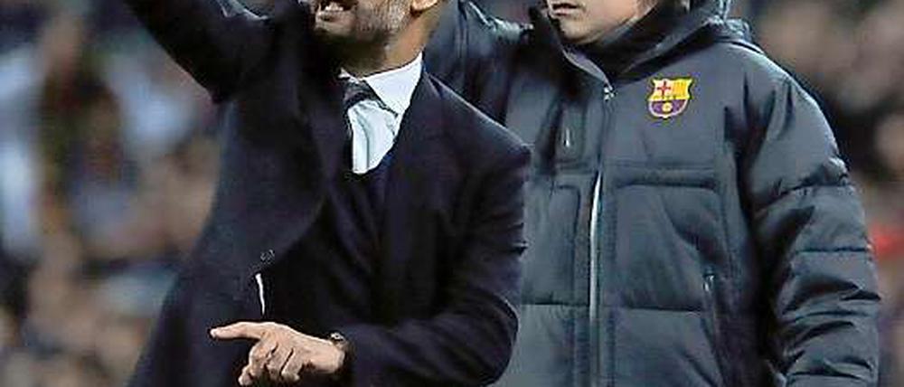 Vorgänger und Nachfolger: Erfolgstrainer Pep Guardiola (l.) verlässt die Katalanen nach vier erfolgreichen Jahren am Ende der Saison. Sein aktueller Co-Trainer Francesc „Tito“ Vilanova (r.) übernimmt das Amt als Cheftrainer ab der kommenden Spielzeit.