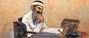 Angeklagt. Die Skizze zeigt den mutmaßlichen Terroristen Khalid Scheich Mohammed am ersten Tag der Verhandlung. 
