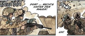 Vom Hilfseinsatz zum Krieg: Eine Szene aus dem Buch. 