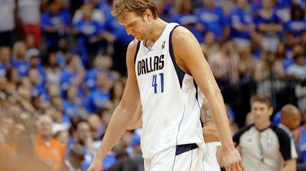 Schwer enttäuscht. NBA-Champion Dirk Nowitzki muss das Ausscheiden aus den Playoffs erstmal verdauen.