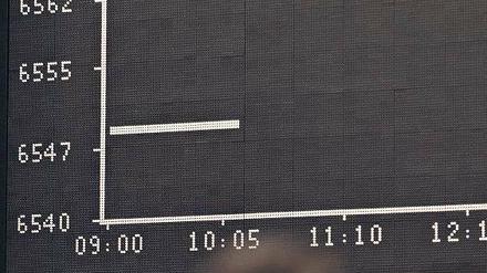 Ungewohntes Bild. Weil Aktien nicht elektronisch ge- und verkauft werden konnten, blieb die sonst auf- und absteigende Dax-Kurve waagerecht. Foto: dpa