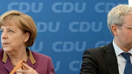 Merkel und Röttgen am Rande der CDU-Gremiensitzungen.