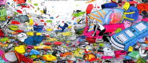 Bunter Alptraum: Eine Doppelseite aus „Polymeer – eine apokalyptische Reise“.