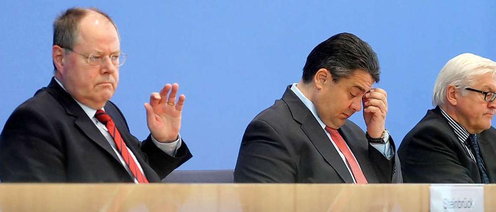 (Von links) Peer Steinbrück , Sigmar Gabriel, Frank-Walter Steinmeier