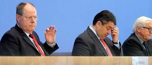 (Von links) Peer Steinbrück , Sigmar Gabriel, Frank-Walter Steinmeier