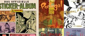 Suchtmittel: Links das Sticker-Album des diesjährigen Comicsalons, rechts ein paar Sticker, in diesem Fall von Reprodukt.