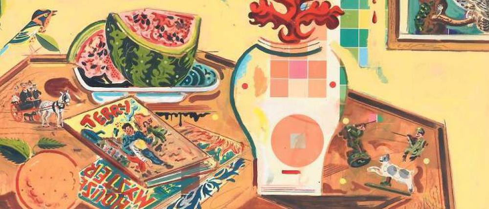 Grundlagenforschung: Für das Bild "Zum farbigen Gestalten" übermalte der Künstler eine DDR-Schautafel.