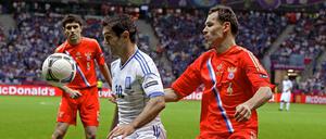 Der alte Mann trifft das Tor: Griechenland Karagounis (10) erzielte das 1:0 gegen Russland.