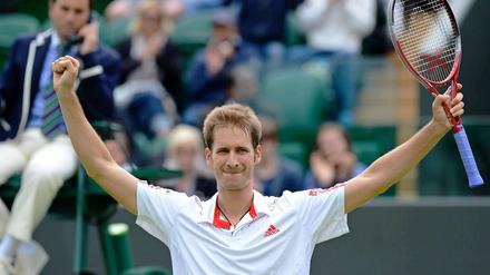 Grund zur Freude. Florian Mayer steht acht Jahre nach seiner ersten Viertelfinalteilnahme in Wimbledon wieder unter den besten Acht.