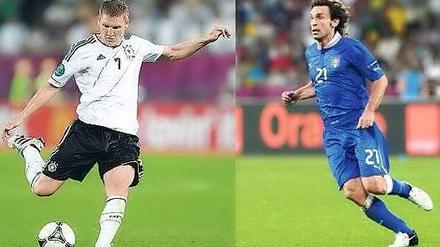 Moderne gegen Renaissance. Die Wege von Bastian Schweinsteiger (l.) und Andrea Pirlo werden sich in Warschau häufig kreuzen.
