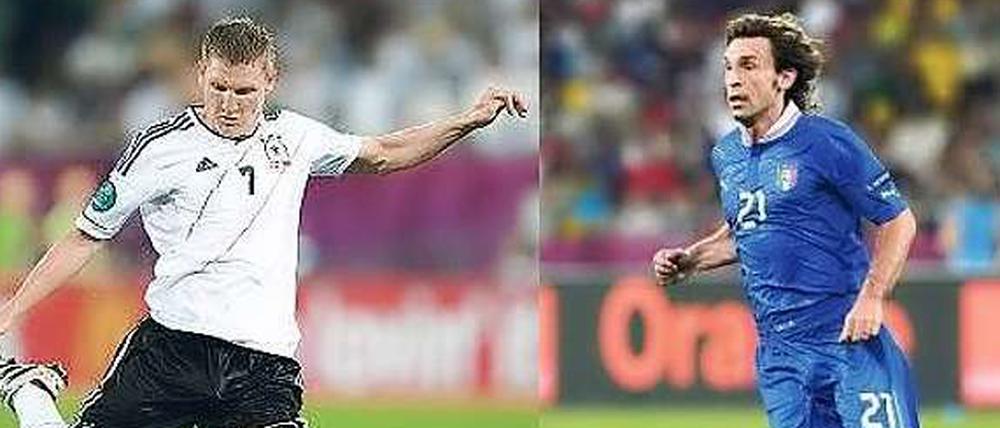 Moderne gegen Renaissance. Die Wege von Bastian Schweinsteiger (l.) und Andrea Pirlo werden sich in Warschau häufig kreuzen.