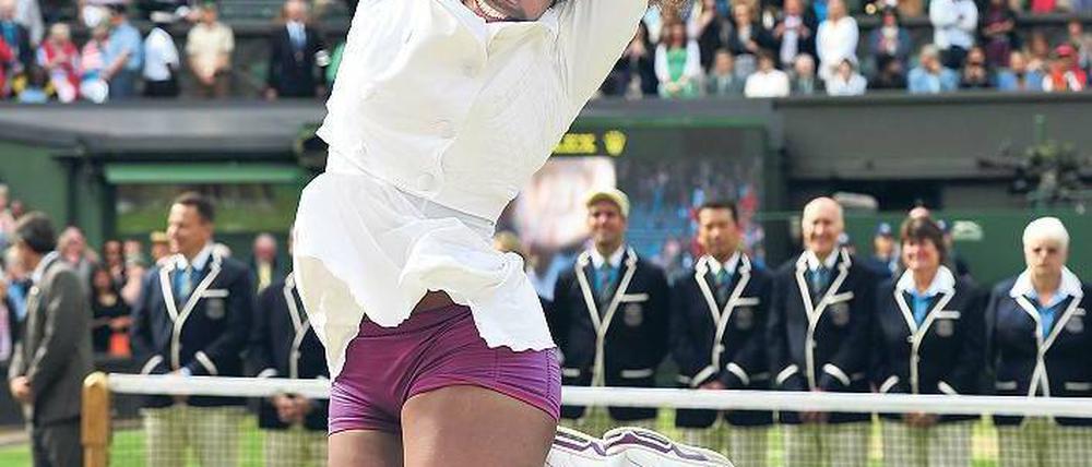 Noch Luft nach oben. Serena Williams hob nach ihrem fünften Wimbledon-Titel ab. Foto: AFP