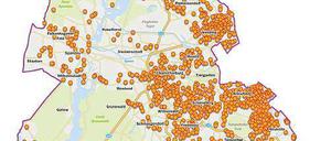 Diese Karte zeigt, wie sich die Adressen der IMs auf das Gebiet West-Berlins verteilen.