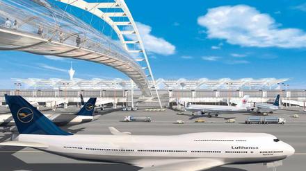 Überflieger. Eine Brücke, „Skywalk“ genannt, könnte die Abfertigungsgebäude statt eines Tunnels verbinden. Eine ähnliche Idee war vor Jahren noch verworfen worden. 