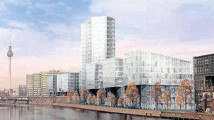 Eng ans Ufer gerückt. Ein 82 Meter hoher Turm darf auf dem Grundstück der BSR in Friedrichshain gebaut werden. Der Bezirk will das ändern, aber die landeseigene Firma verkauft das Areal mit bestehendem Baurecht.