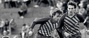 Seriensieger. Mit Thomas Doll (Mitte) und Frank Rohde wurde der BFC Dynamo zehnmal in Folge DDR-Meister. Nach der Wende wechselten beide in die Bundesliga.