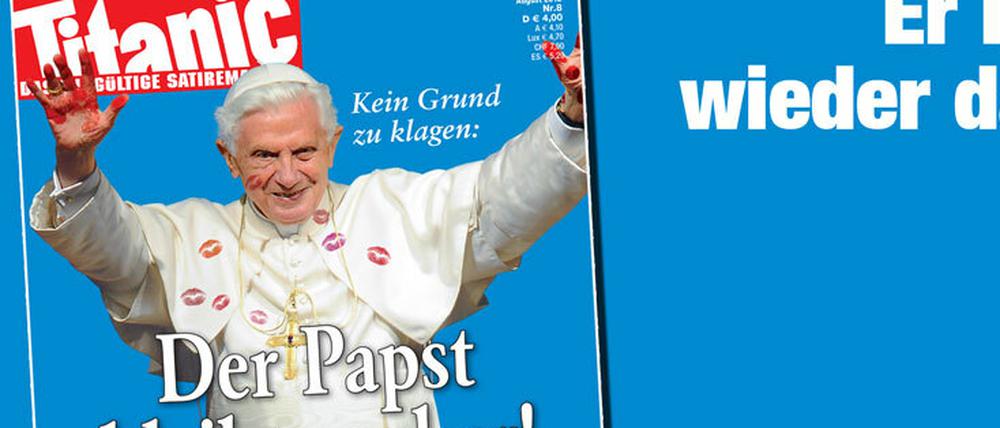 Kein Grund zu klagen? Kussmünder und Kinderhände zeigt die "Titanic" in ihrer neuen Ausgabe auf der Soutane des Papstes. Die letzte Ausgabe war vom Landgericht Hamburg verboten worden. 