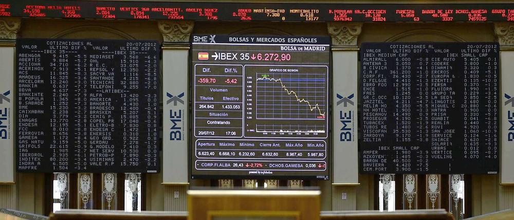 An den Börsen in Madrid Ibex und Mailand sackten die Kurse im Schnitt um drei bis über vier Prozent ab. Der Euro rutschte erstmals seit zwei Jahren wieder unter die Marke von 1,21 Dollar.