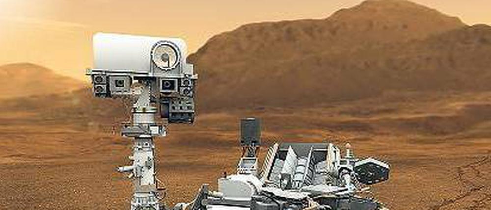  Die Animation unten zeigt, wie es aussähe, wenn der Rover vor der Kulisse fotografiert würde. 