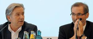 Sie sind zufrieden mit dem Leipziger Flugrouten-Urteil: Berlins Regierender Bürgermeister Klaus Wowereit und Brandenburgs Ministerpräsident Matthias Platzeck.