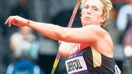 Weit weg. Christina Obergföll war in Peking die einzige deutsche Medaillengewinnerin in der Leichtathletik. Mit Bronze wäre sie auch in London zufrieden. Foto: dpa