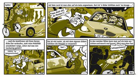 Nachhaltigkeit, kurzweilig: Auszug aus einem „Morgenstadt“-Strip von Thomas Gronle. 