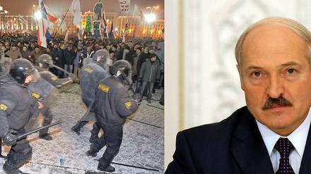 Die weißrussische Miliz bei der Protestkundgebung nach der Präsidentenwahl 2010.