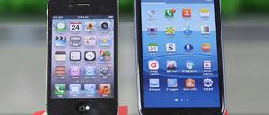 iPhone von Apple (li.) versus Samsung Galaxy.