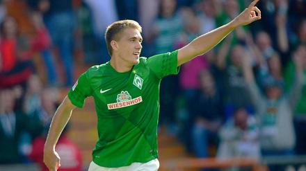 Den Elfmeter zum 1:0 herausgeholt und das 2:0 selbst erzielt: Werder-Angreifer Nils Petersen.