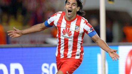 Atletico Madrid's Radamel Falcao jubelt nach dem dritten Tor.