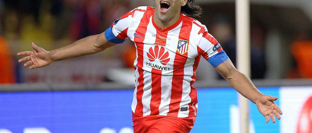 Atletico Madrid's Radamel Falcao jubelt nach dem dritten Tor.