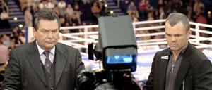 Vergangenheit: Waldemar Hartmann (l.), hier mit Ex-Boxer Sven Ottke, als Box-Moderator vor der ARD-Kamera.