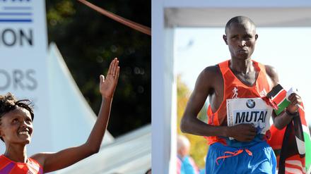 So sehen Sieger aus: Aberu Kebede und Geoffrey Mutai.