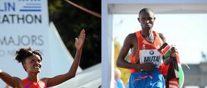 So sehen Sieger aus: Aberu Kebede und Geoffrey Mutai.