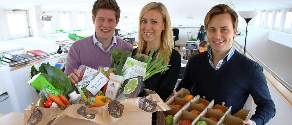 Gründer mit Kisten: Thomas Griesel, Jessica Nilsson und Dominik Richter starteten Hellofresh vergangenen November.