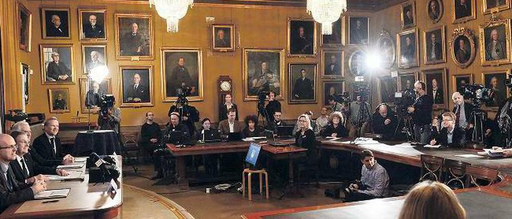 Feierlicher Moment. Bekanntgabe der Nobelpreisträger für Wirtschaftswissenschaften am Montag in Stockholm. 