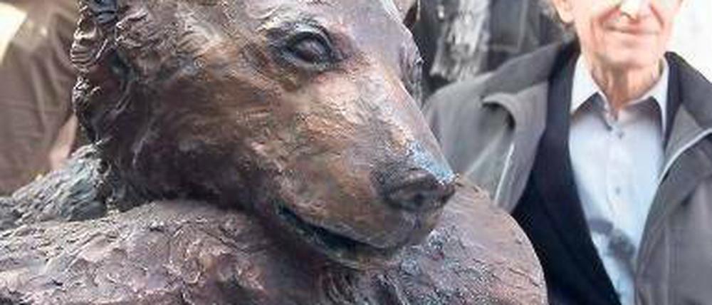 Knut und Künstler. Für solch ein Erinnerungsbild muss man niederknien. Foto: dpa