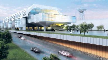 Freitreppe ins Raumschiff. Das ICC mit einem zeitgemäßen Lifting, so könnte das Internationale Congress Centrum aussehen – wenn man die Architekten machen ließe, die den Entwurf veröffentlicht haben.