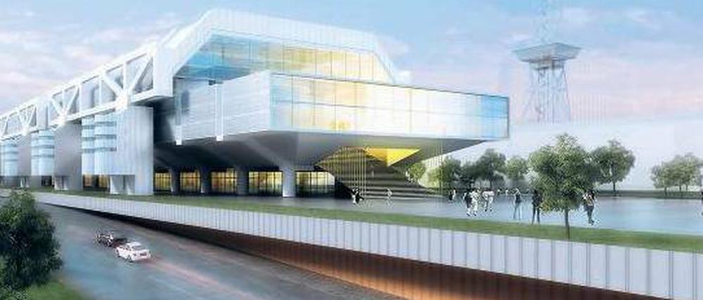 Freitreppe ins Raumschiff. Das ICC mit einem zeitgemäßen Lifting, so könnte das Internationale Congress Centrum aussehen – wenn man die Architekten machen ließe, die den Entwurf veröffentlicht haben.