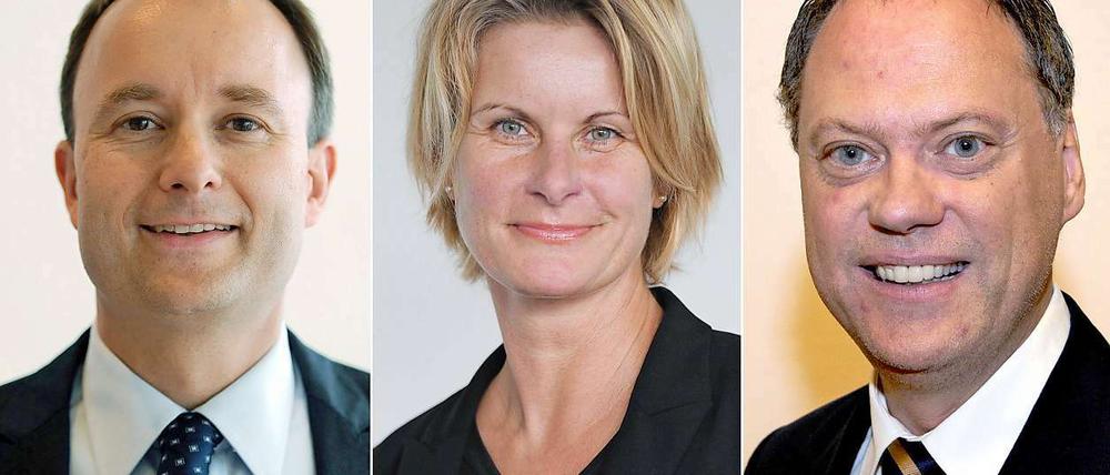 Der CDU-Politiker Gert Meyer (links), Susanne Gaschke (SPD) und Andreas Tietze (Die Grünen) kämpfen in Kiel um das Amt des Oberbürgermeisters.