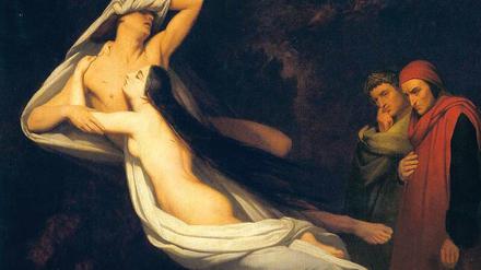 Verdammnis und ewige Liebe. 1854 malte Ary Scheffer die Episode von „Paolo und Francesca im Wirbelsturm“ aus Dantes Göttlicher Komödie. 